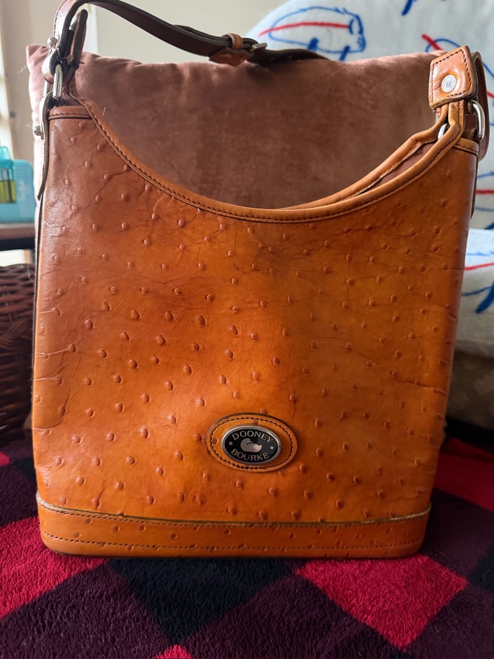 Vintage 2003 Dooney & Bourke Tan Ostrich-Embossed Leather Hobo Bag